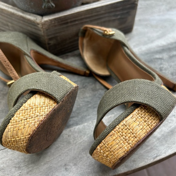 Elegant Tory Burch Amina Platform w Raffia Olive Green Sz 7 - Picture 3 of 9